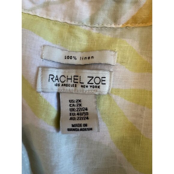 Rachel Zoe 100% Linen floral print roll tab sleeve button down shirt 2X XXL - Picture 3 of 9